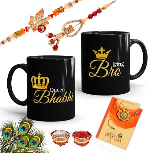 Gift Arcadia Rakhi for Brother and Bhabhi with Mug Gift Combo 330 ml, Rakshabandhan Gifts for Bhaiya Bhabhi, Rakhi Set of 2, Rakshabandhan Gift for Couple - Image 1