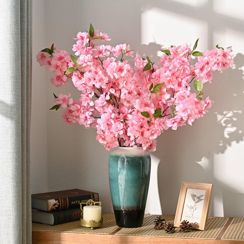 Sunm Boutique Pink Faux Cherry Blossom Branches, Artificial Cherry Blossom Stems Cherry Blossom Flowers Vase Arrangements for Wedding Home Party Kitchen Decor, Set of 3 - Image 4