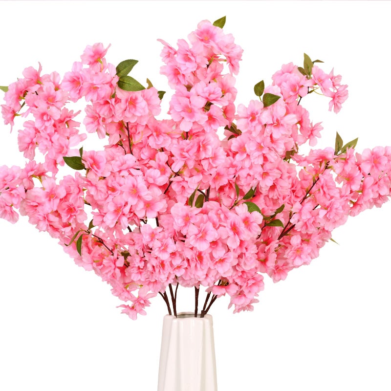 Sunm Boutique Pink Faux Cherry Blossom Branches, Artificial Cherry Blossom Stems Cherry Blossom Flowers Vase Arrangements for Wedding Home Party Kitchen Decor, Set of 3 - Image 1
