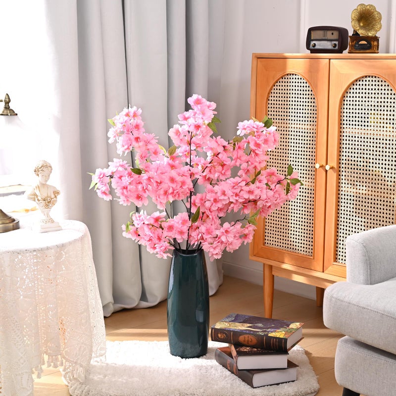 Sunm Boutique Pink Faux Cherry Blossom Branches, Artificial Cherry Blossom Stems Cherry Blossom Flowers Vase Arrangements for Wedding Home Party Kitchen Decor, Set of 3 - Image 2