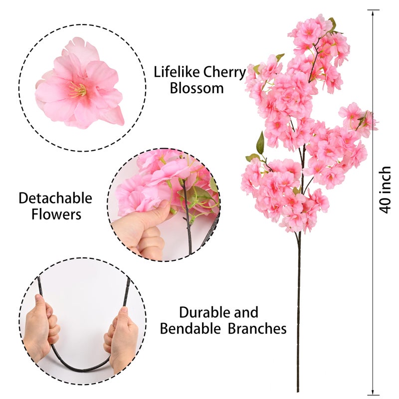 Sunm Boutique Pink Faux Cherry Blossom Branches, Artificial Cherry Blossom Stems Cherry Blossom Flowers Vase Arrangements for Wedding Home Party Kitchen Decor, Set of 3 - Image 5