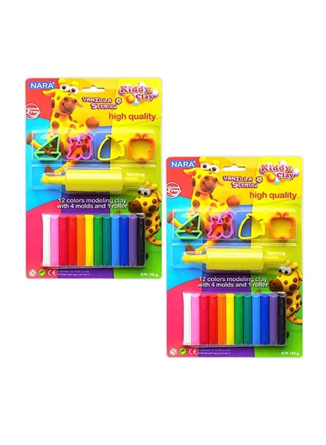 نارا صلصال للتشكيل، 12 لونًا، 165 جم، و4 قوالب صغيرة، وأسطوانة واحدة / عبوتان