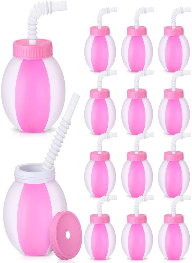Skyley 12 Pcs 14 oz Christmas Summer Beach Ball Cups with Straw and Lid Pink White Plastic Ball Sipper Cups Bulk Reusable for Summer Pool Drinking Beach Party Supplies Friendmas White Elephant Gifts - Image 1