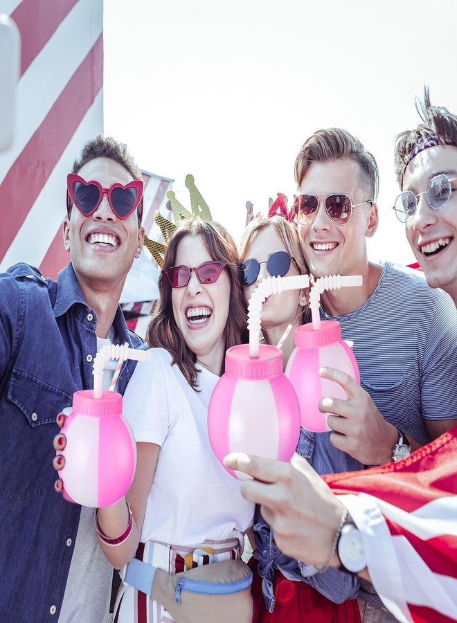Skyley 12 Pcs 14 oz Christmas Summer Beach Ball Cups with Straw and Lid Pink White Plastic Ball Sipper Cups Bulk Reusable for Summer Pool Drinking Beach Party Supplies Friendmas White Elephant Gifts - Image 5
