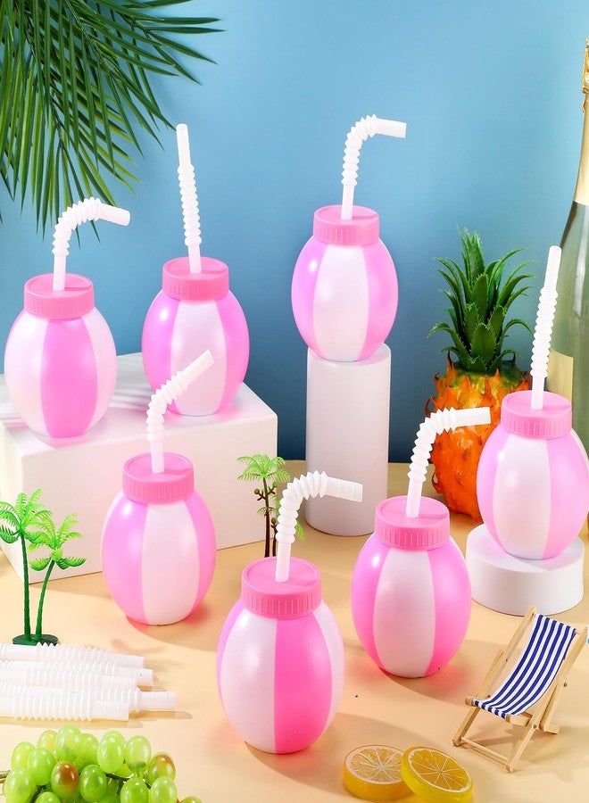 Skyley 12 Pcs 14 oz Christmas Summer Beach Ball Cups with Straw and Lid Pink White Plastic Ball Sipper Cups Bulk Reusable for Summer Pool Drinking Beach Party Supplies Friendmas White Elephant Gifts - Image 4