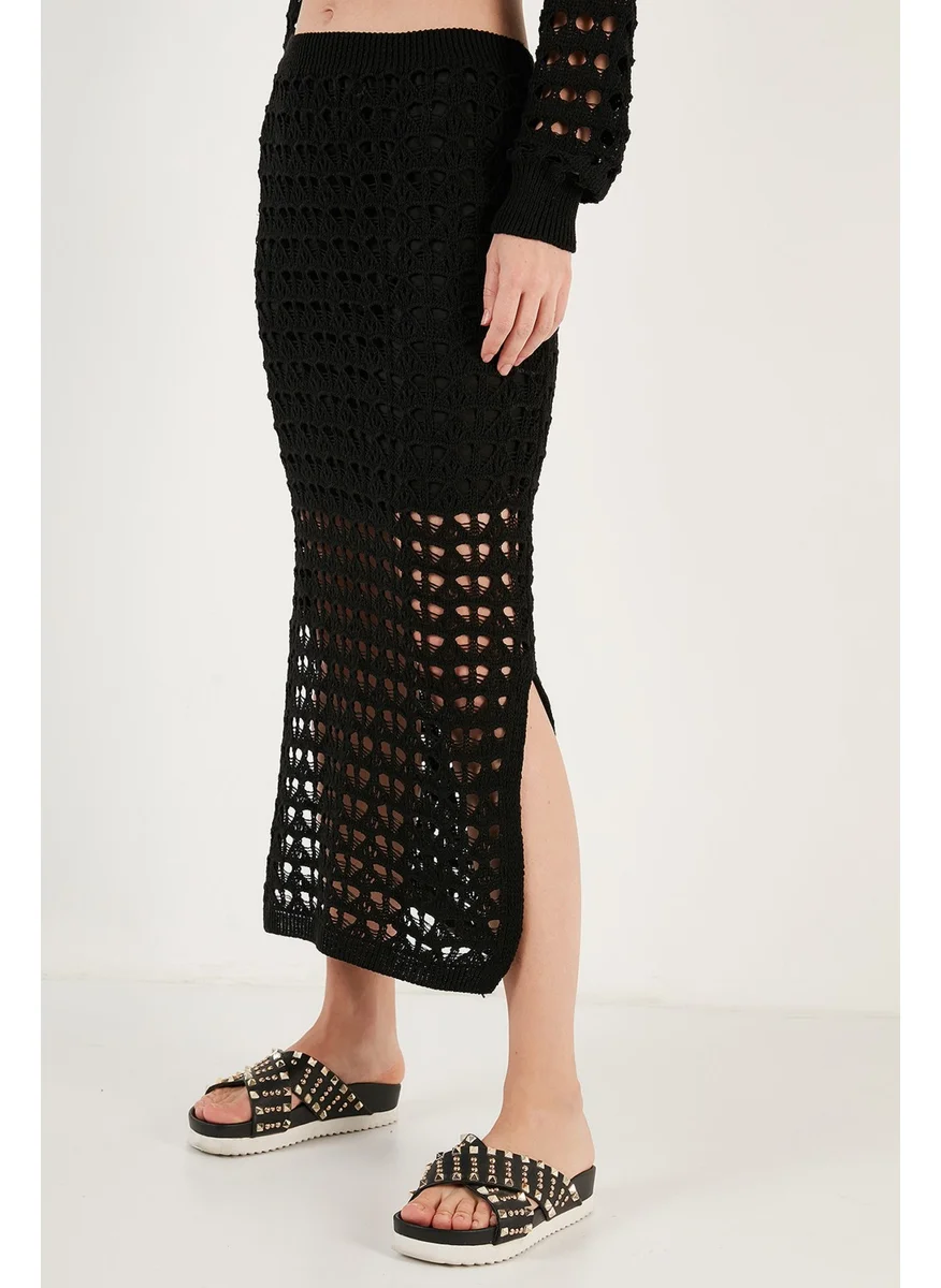 Lela Lined Openwork Slit Knitted Skirt Women's Skirt 6071577