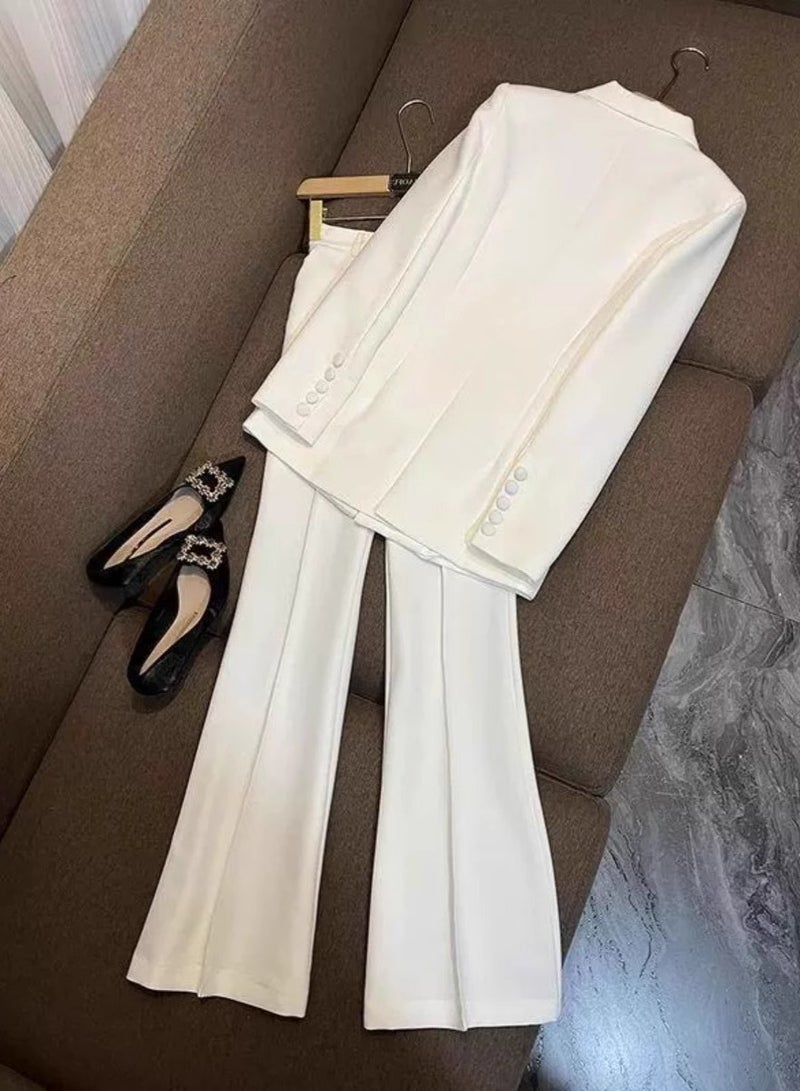 Shougu Fashion One Button Cloth Buckle Suit And Flared Pants Set  - Image 2