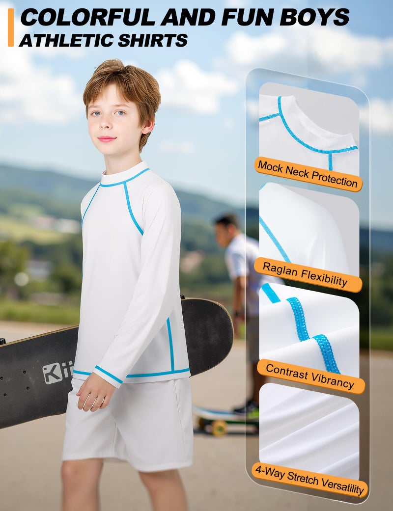 BIGANT Boys Rash Guard Swim Shirt Long Sleeve UPF 50+ Rashguard Quick Dry Kids Youth Fishing Water Sun UV SPF Swimwear Tops(White,10-12Y) - Image 5