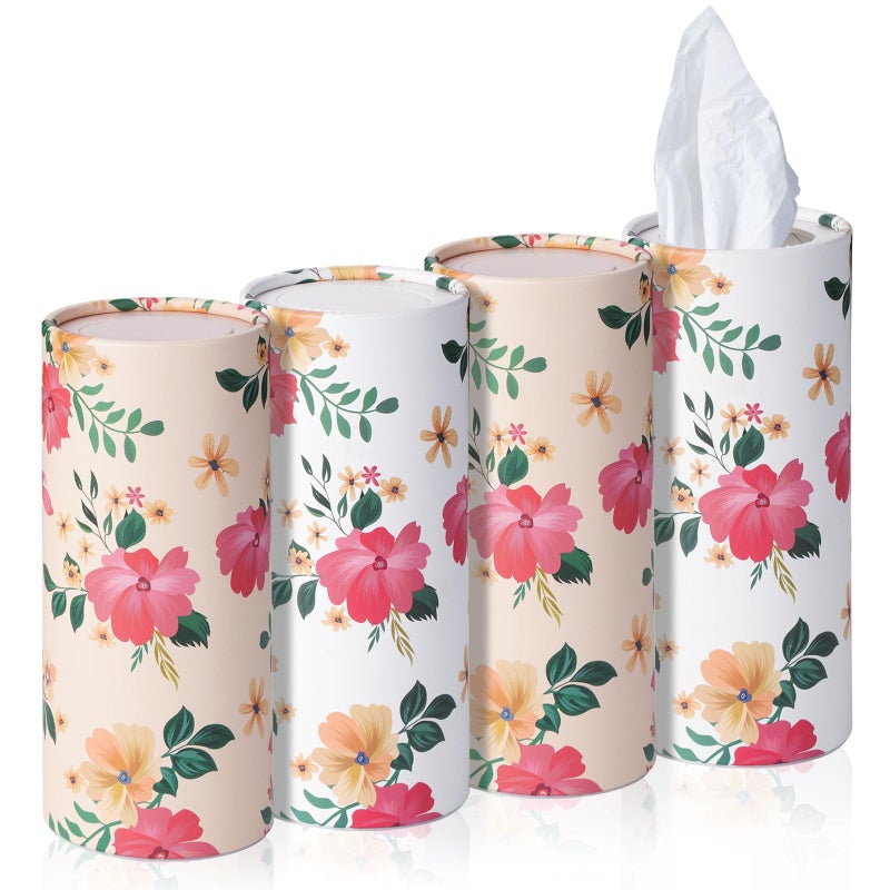 Qofaoye Car Tissues Holder 4 Pack with Facial Tissues Travel Tissue Tubes Box Container Fit for Car Cup Holder Tissues Cylinder Third Generation - Image 1