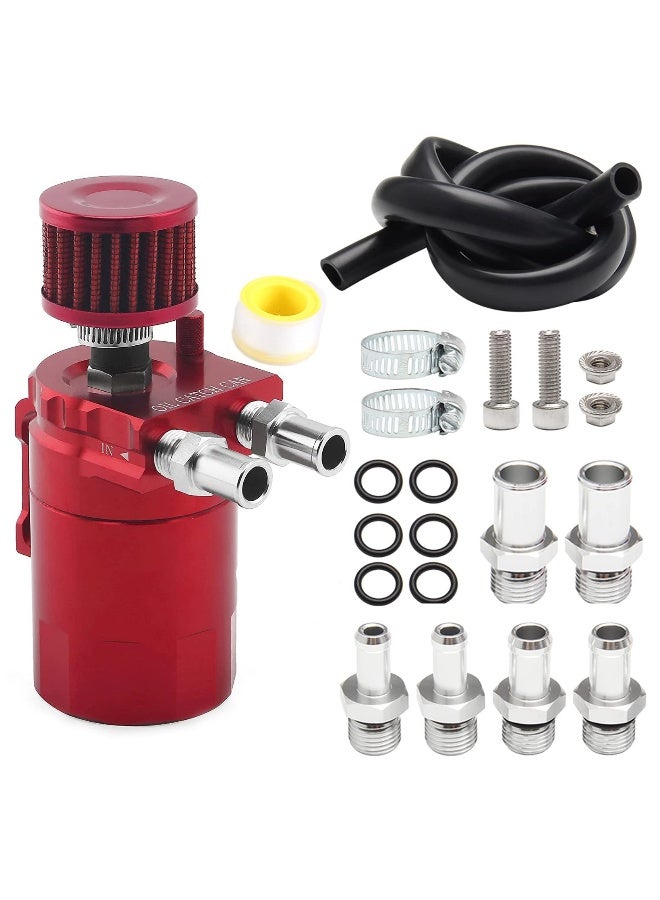 Topleo Universal Aluminum Baffled Reservoir Oil Catch Can Kit with Breather Filter, 2 Port Engine Air Oil Separator Tank 300ml Capacity Red - Image 1