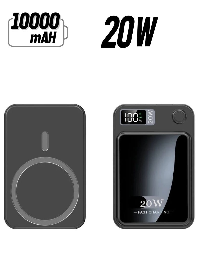 traditious 10000mAh Magnetic Power Bank – 20W Fast Charging Portable Charger with USB-C, MagSafe Battery Pack Compatible with iPhone 16 pro max/15/14/13 Series - 2 In 1 Wired and Wireless Powerbank - Black  - Image 1