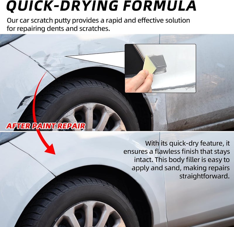Calvana Car Body Filler Repair Kit, Automotive Putty Scratch Filler, Quick-Drying Formula for Minor Touch-ups,Sand Paper Combo Efficiency boosted construction - Image 3