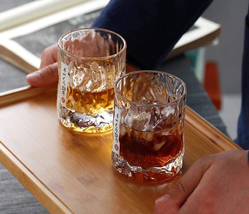 GREUS Whiskey Glass Mountain Crystal Wedge Glass Japanese Old Fashioned Tasting Tumblers Cocktail Wine Drinking Glasses Set of 1, Funny Unique Gift Box for Dad Men, 8 OZ (Cylinder Shape with Round Mouth) - Image 3