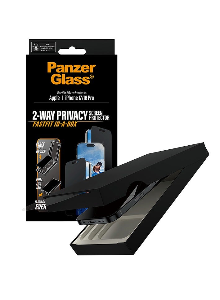 PanzerGlass Screen Protector Black Frame Ultra-Wide Fit iPhone 17 and iPhone 16 Pro - Privacy - Image 2