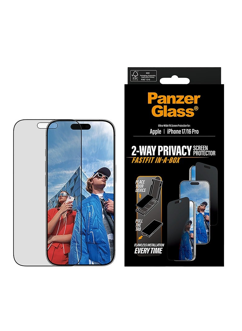 PanzerGlass Screen Protector Black Frame Ultra-Wide Fit iPhone 17 and iPhone 16 Pro - Privacy - Image 1