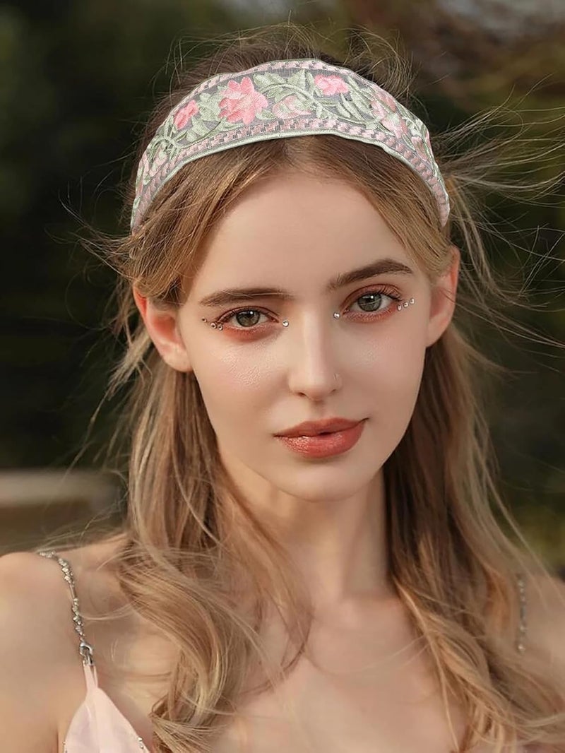 Bukela 3PCS Floral Embroidery Headbands for Women and Girls - Soft Stretch Hair Accessories - Image 4