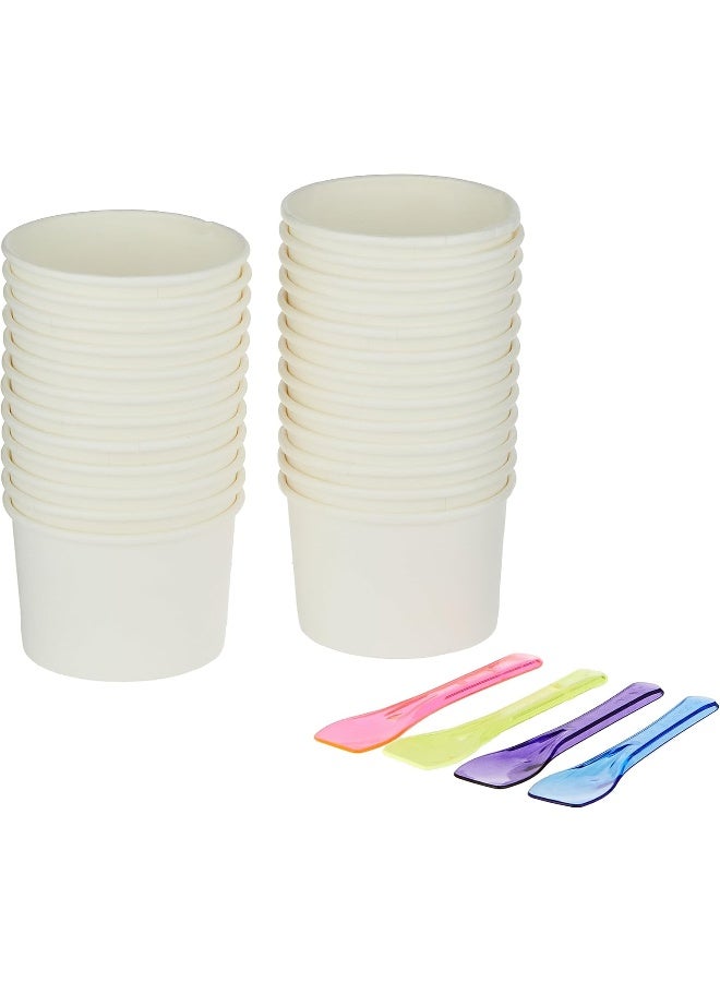 إس إن إتش باكينج أكواب آيس كريم من ورق التغليف SNH مع ملعقة، 4 أونصة، أبيض، عبوة من 25 قطعة - Image 1