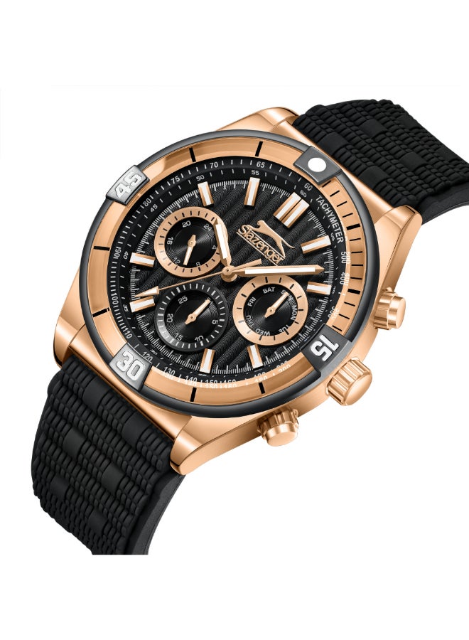 سلازنجر ساعة رجالية متعددة الوظائف بسوار سيليكون أسود - Image 2