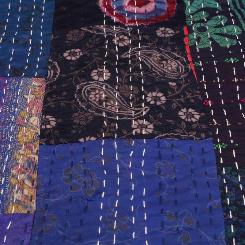 BOHEKANT Handicraft Silk Kantha Quilt Kantha Bed Cover Handmade Kantha Bedspread Kantha Blanket Throw010 Queen 90x108 inches Double Bed - Image 3