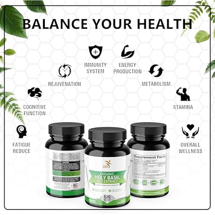 SMSHEALTHPRODUCTS.com Organic Holy Basil 20:1 Extract, Max Potency, 2.5% Ursolic Acid, 120 Vegan Capsules, 4-Month Supply, Concentrated & Standardized 20X Tulsi Extract, 100% Certified Organic, Non-GMO - Image 5
