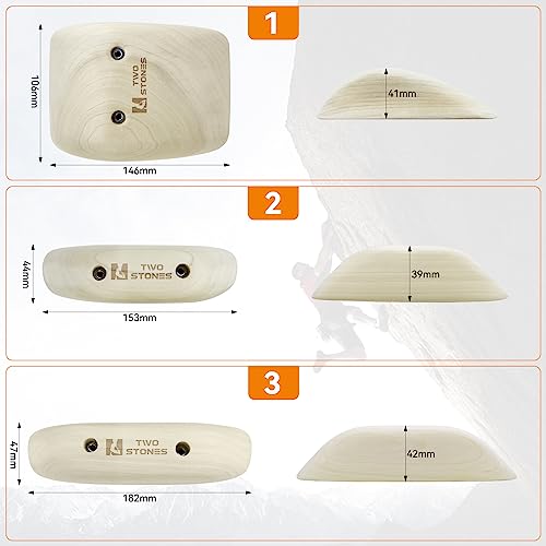TWO STONES Wooden Rock Climbing Holds for Adults | Wood Rock Wall Climbing Holds | Variety Screw On Climbing Hold Grips Set with Mounting Hardware (HD5in1-B) - Image 2