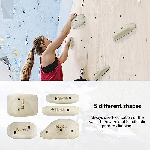 TWO STONES Wooden Rock Climbing Holds for Adults | Wood Rock Wall Climbing Holds | Variety Screw On Climbing Hold Grips Set with Mounting Hardware (HD5in1-B) - Image 4