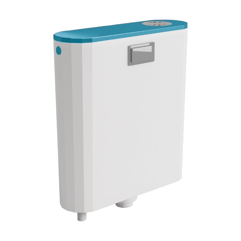 LUXART 8 LTR Single Flush Tank Aqua Green Polypropylene Tank for Toilet Slim Wall Mounted Cistern Front Push Button Flushing Tank with Air Freshener Complete Set 355L x 11W x 385H CM - Image 1