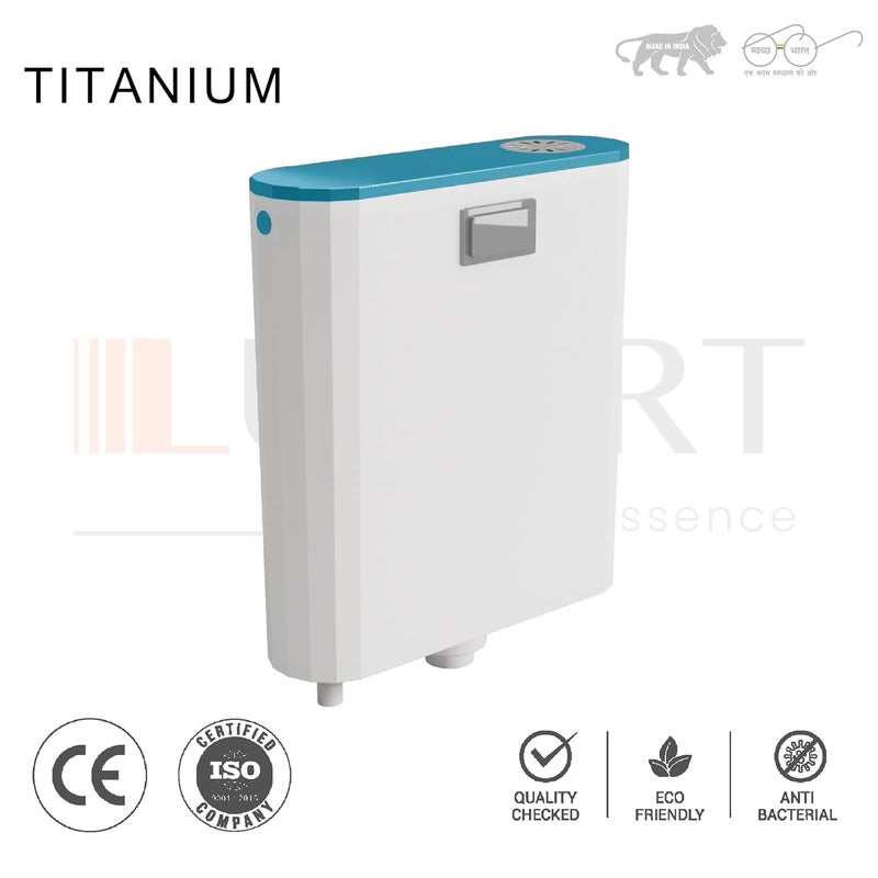 LUXART 8 LTR Single Flush Tank Aqua Green Polypropylene Tank for Toilet Slim Wall Mounted Cistern Front Push Button Flushing Tank with Air Freshener Complete Set 355L x 11W x 385H CM - Image 5