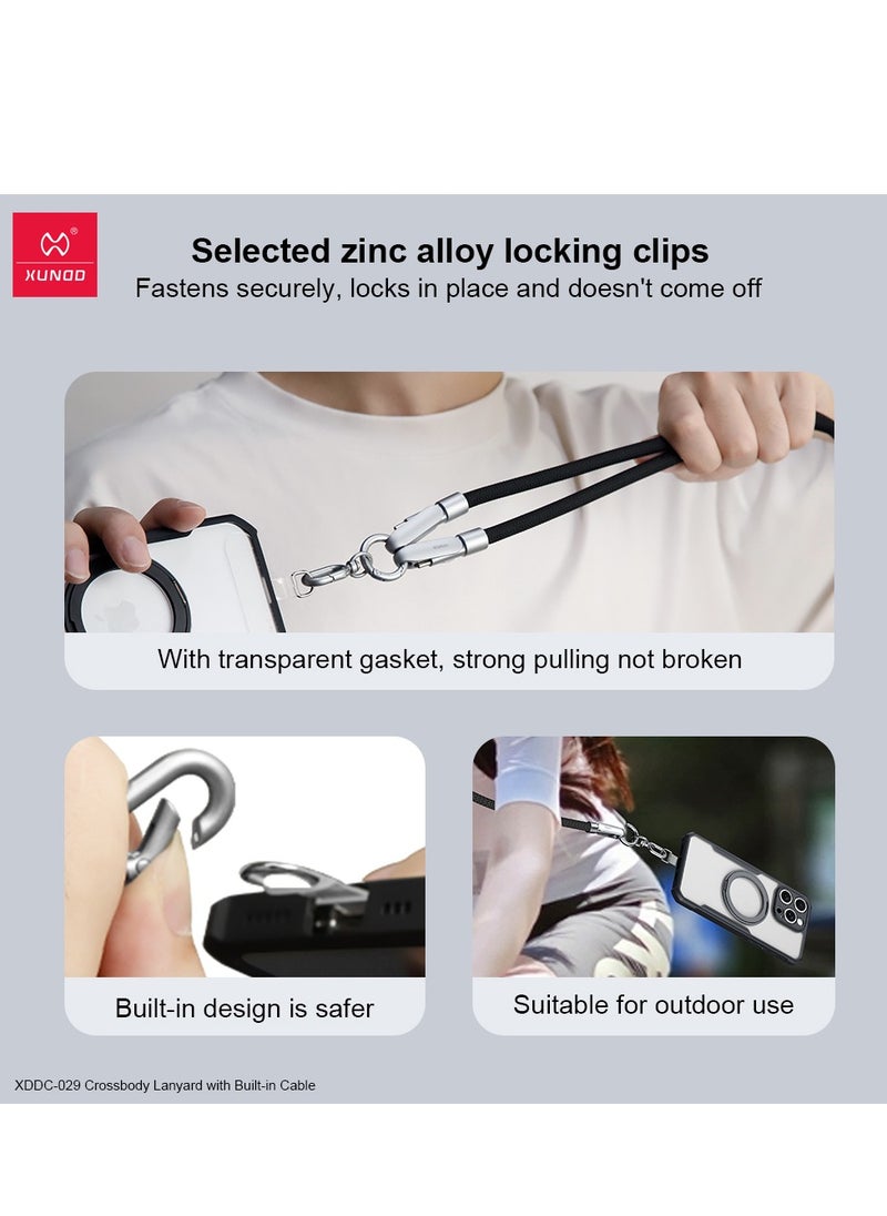 إكسوند حزام كتف XUNDD مع كابل مدمج (USB-C إلى USB-C) للشحن بقوة 240W، حزام عنق للجسم متوافق مع iPhone 16 Pro Max، Samsung S25 Ultra، iPhone 15 Pro Max، وغيرها (1.2 متر) (أسود)  - Image 3