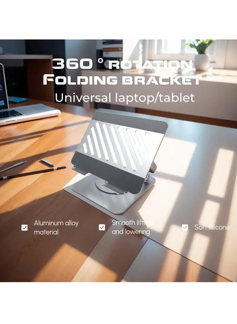 ماركة غير محددة - حامل لاب توب قابل للدوران 360 درجة | حامل لاب توب مريح | حامل كمبيوتر مكتبي عالمي قابل للطي بارتفاع قابل للتعديل متوافق مع ماك بوك برو/اير نوت بوك حتى 16 بوصة (فضي) - Image 1