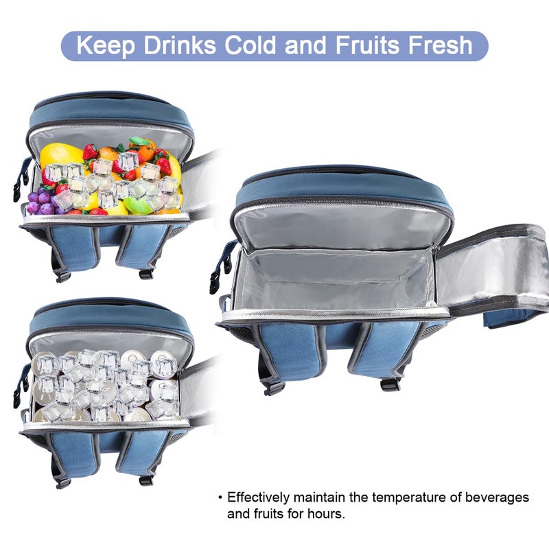 Sunflora Picnic Backpack for 4 Person Set Pack with Insulated Waterproof Pouch for Family Outdoor Camping(Blue & Stripe) - Image 4