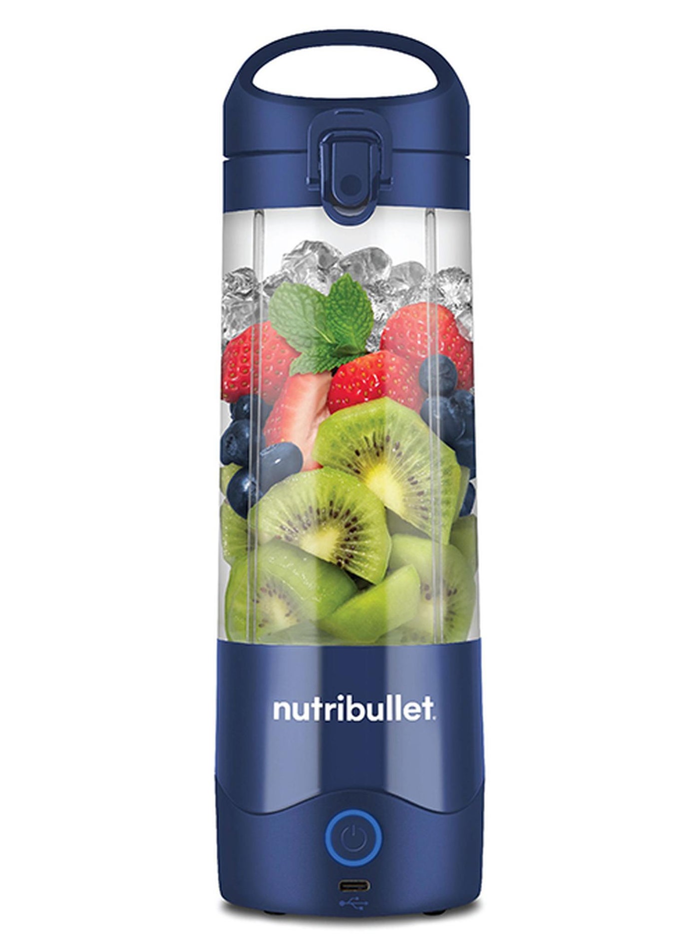 Portable Blender for Protein Shake, Smoothie, Frozen Fruit & Ice, Tritan Plastic, BPA-Free with Handled Sip Lid, USB-C Rechargeable 2200mAh Battery, Dishwasher Safe Parts, 475 ml 100 W NB-PB475B Navy Blue