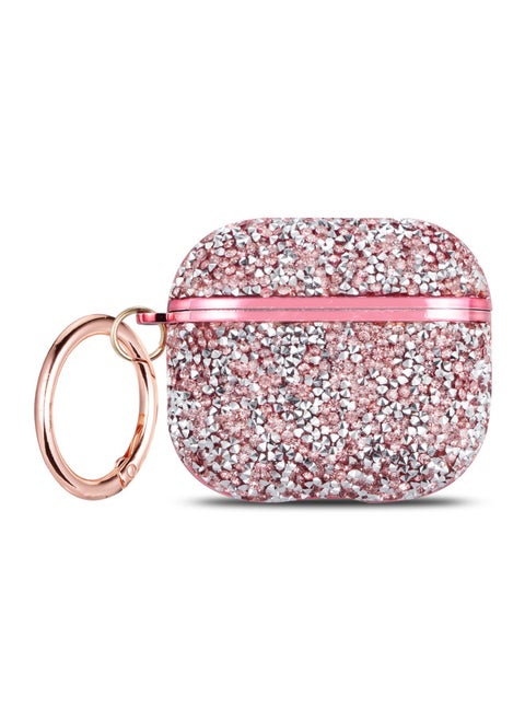 Applicable To For Apple's Airpods 3 Flash Drill Bluetooth Earphone Case Electroplated Flash Paste Drill Earphone Case-Color:Pink-Applicable Model:Airpods 1/2 (with Package And Hook)