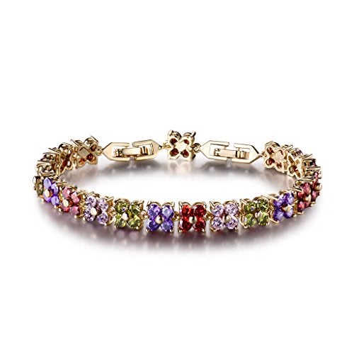 GULICX Women's Gold Tone Copper Austrian Crystal Women Tennis Bracelet Multicolor - Image 1