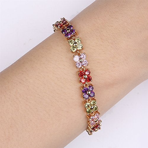 GULICX Women's Gold Tone Copper Austrian Crystal Women Tennis Bracelet Multicolor - Image 5