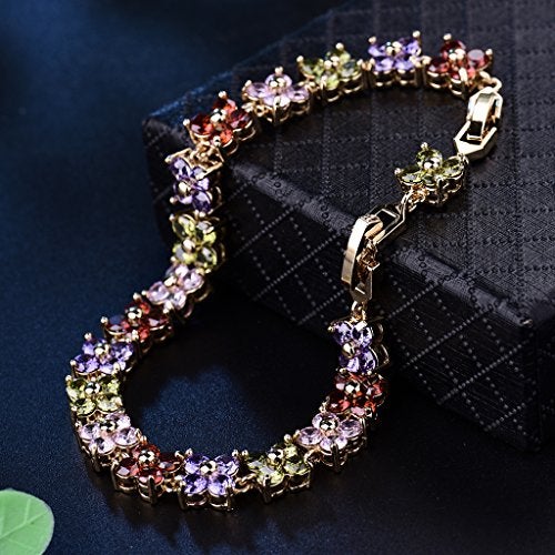 GULICX Women's Gold Tone Copper Austrian Crystal Women Tennis Bracelet Multicolor - Image 4
