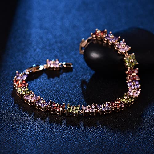 GULICX Women's Gold Tone Copper Austrian Crystal Women Tennis Bracelet Multicolor - Image 3