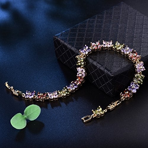 GULICX Women's Gold Tone Copper Austrian Crystal Women Tennis Bracelet Multicolor - Image 2