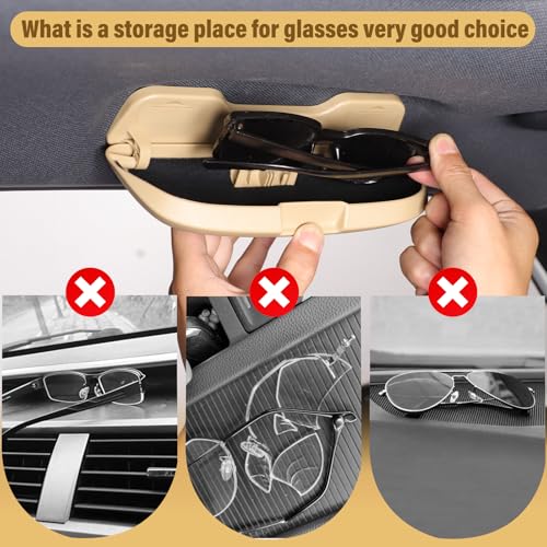 LLKUANG حامل نظارات شمسية للسيارة LLKUANG متوافق مع تويوتا لاند كروزر برادو 250 J250 LC250 2024 2025، صندوق تخزين إطار نظارات معدّل من ABS، ملحقات نظارات (بيج) - Image 3