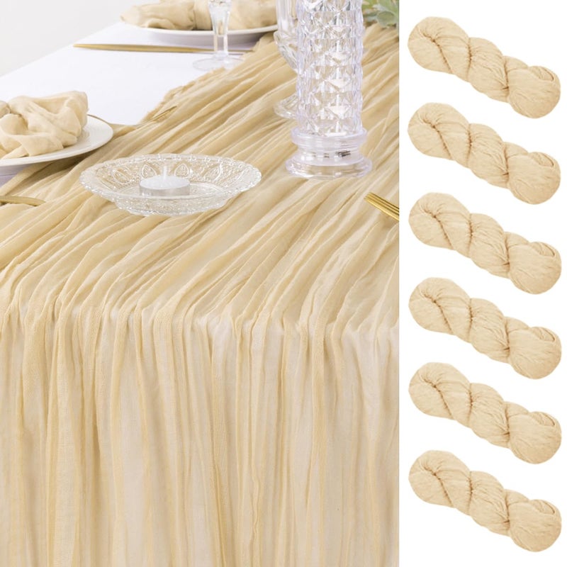 DeZerlor 6 Pack Christmas Table Runner Champagne Cheesecloth Table Runner Boho Gauze Table Runner 120 inches Long Winter Table Decor for Wedding Baby Shower Xmas Party Decorations - Image 1