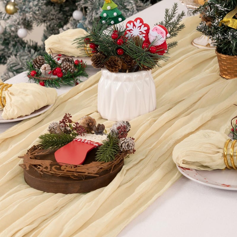 DeZerlor 6 Pack Christmas Table Runner Champagne Cheesecloth Table Runner Boho Gauze Table Runner 120 inches Long Winter Table Decor for Wedding Baby Shower Xmas Party Decorations - Image 5