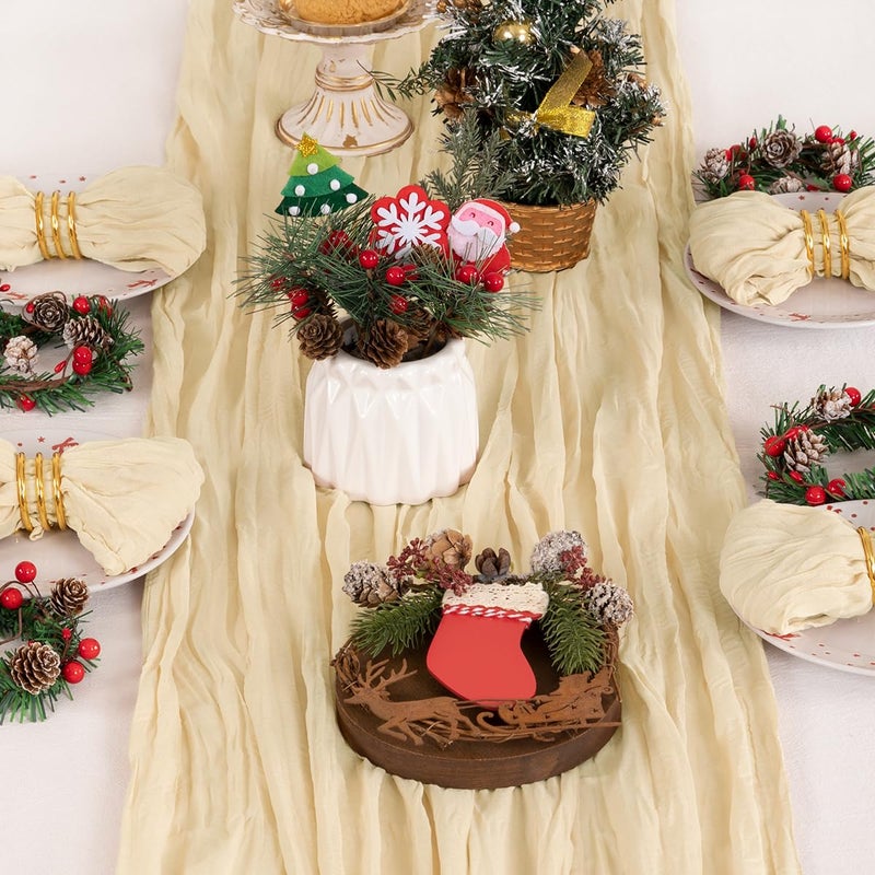 DeZerlor 6 Pack Christmas Table Runner Champagne Cheesecloth Table Runner Boho Gauze Table Runner 120 inches Long Winter Table Decor for Wedding Baby Shower Xmas Party Decorations - Image 3