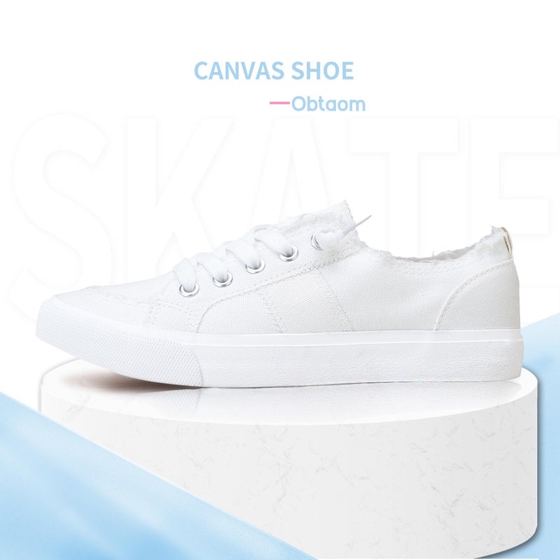 Obtaom Women's Play Fashion Sneaker White Color Washed and Leopard Canvas Slip on Shoes (White Washed US7) - Image 4