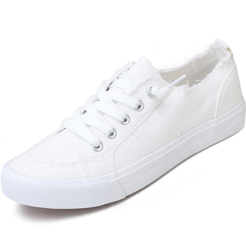 Obtaom Women's Play Fashion Sneaker White Color Washed and Leopard Canvas Slip on Shoes (White Washed US7) - Image 1