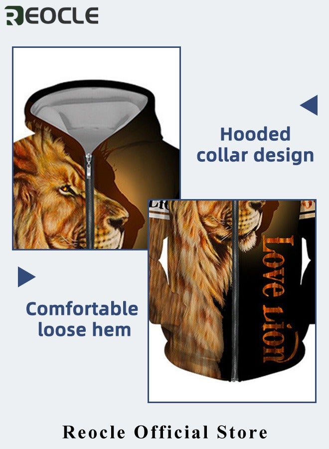 REOCLE Men's 2 Pcs Hoodie Set Sweatshirt Suit 3D Printed Long Sleeve Hoodie with Zipper Trackpant Casual Suit - Image 5