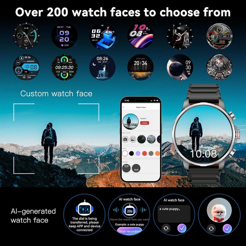 KIESLECT Smart Watch Kr 3 47mm, 1.5" AMOLED HD, GPS, Bluetooth Call & Text, 178 Sports Modes, Health, Fitness & Sleep Tracker, 5ATM Waterproof Fit Men and Women (Black) - Image 4