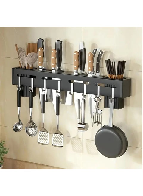 Kitchen Wall Mount Utensil Rack, Cookware Cutlery Holder Utensil Wall Organizer for Spoons, Knives, Forks, Chopsticks(Black)