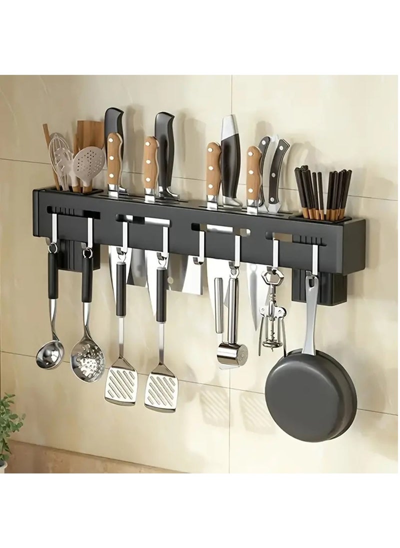 Kitchen Wall Mount Utensil Rack, Cookware Cutlery Holder Utensil Wall Organizer for Spoons, Knives, Forks, Chopsticks(Black)