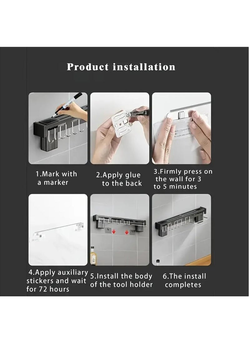 Kitchen Wall Mount Utensil Rack, Cookware Cutlery Holder Utensil Wall Organizer for Spoons, Knives, Forks, Chopsticks(Black)