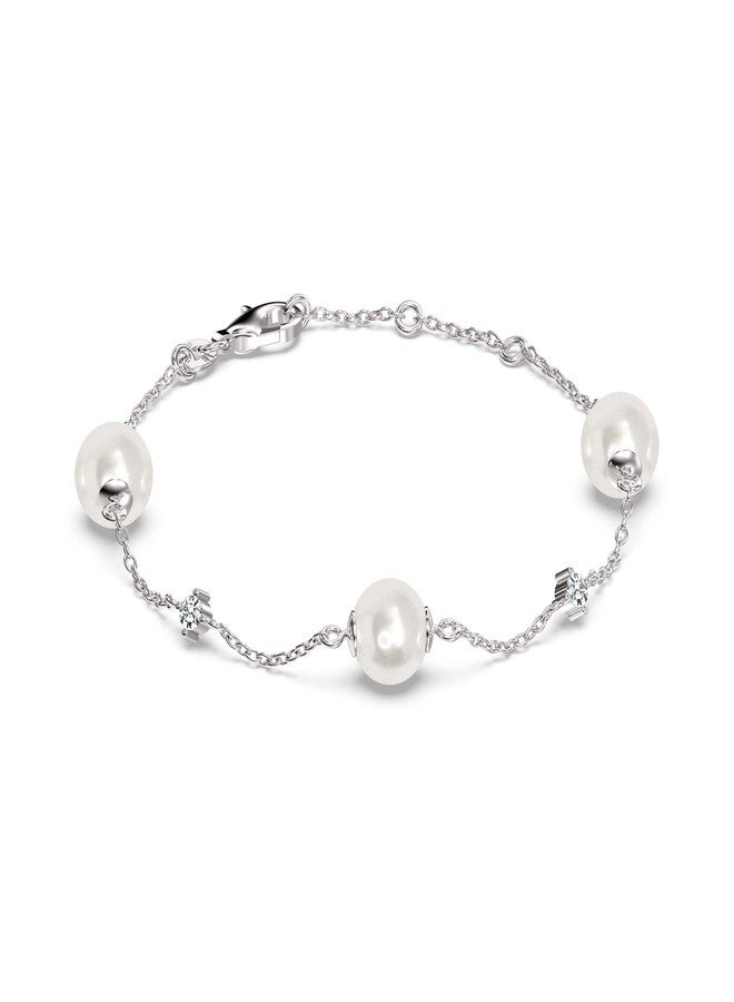 LeCalla 925 Sterling Silver CZ Pearl Station Bracelet for Women - Image 1